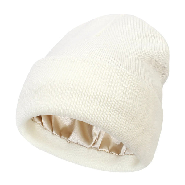 Silk-Lined Wool Beanie for Women – Winter Hat with Anti-Frizz Lining for Hair Care & Warmth