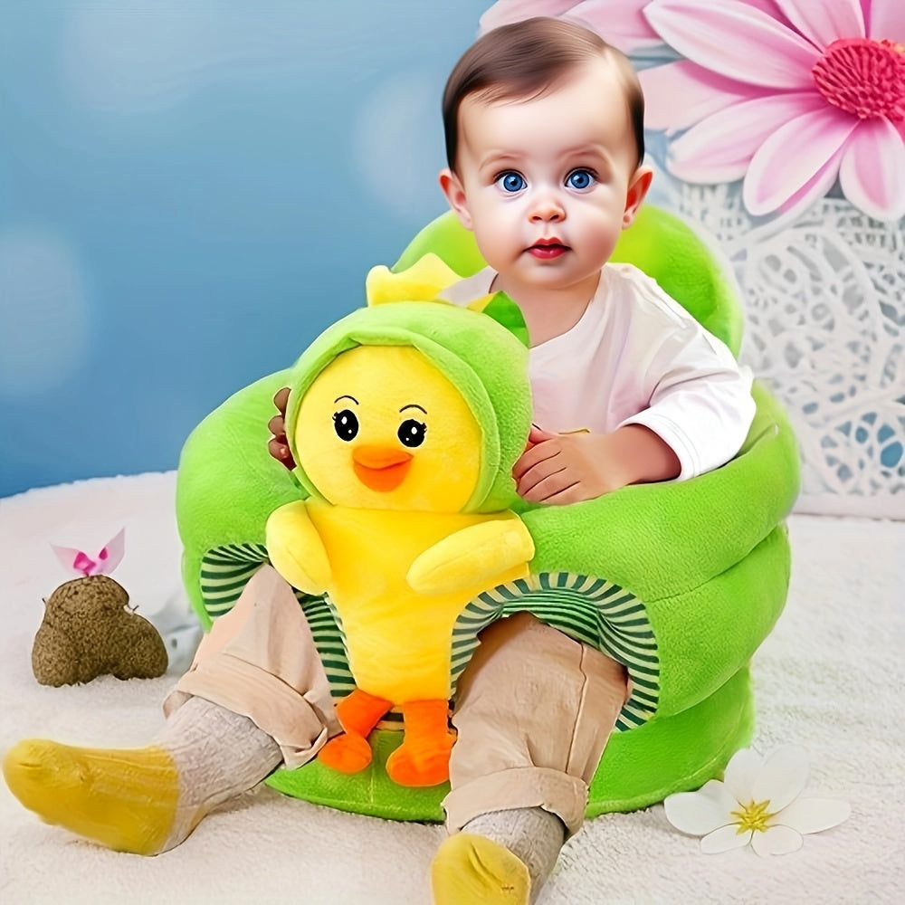 Plush Baby Support Seat with Animal Design for Learning to Sit | Soft Cushioned First Sitting Chair for Infants & Toddlers | Cute Yellow