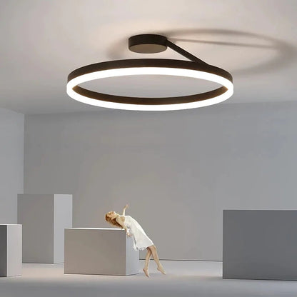 LED Ring Flush Mount Ceiling Light 20-Inch Dimmable Black White for Living Room Bedroom Modern Low-Profile Fixture Adjustable Brightness Con