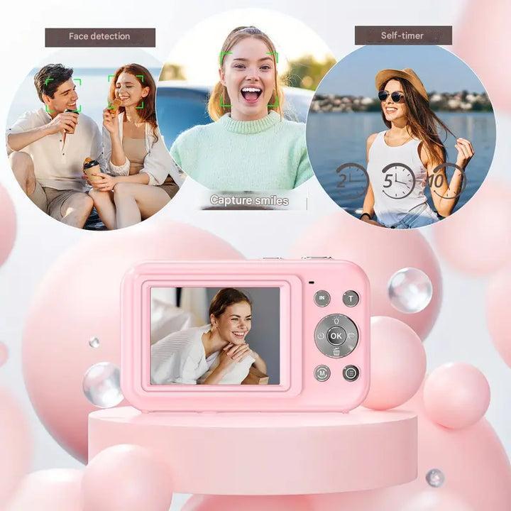 Compact Digital Camera 1080p Video HD Photos Retro-Inspired Point-and-Shoot with Auto Brightness Instant Playback for Travel Parties