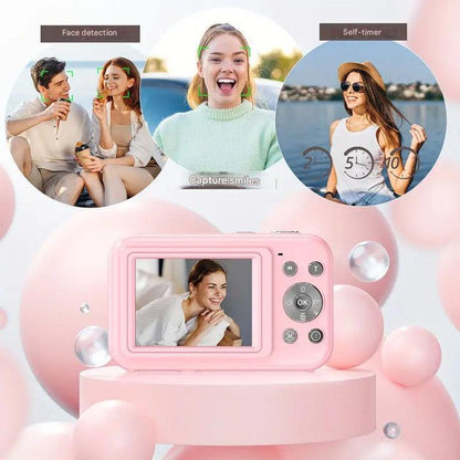 Compact Digital Camera 1080p Video HD Photos Retro-Inspired Point-and-Shoot with Auto Brightness Instant Playback for Travel Parties