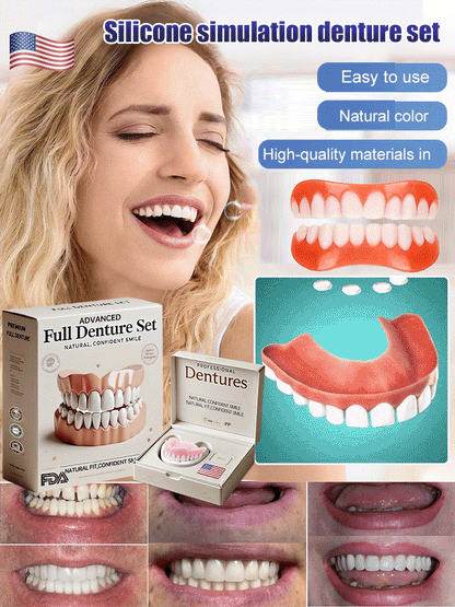 Moldable Cosmetic Denture Set Upper & Lower – Heat-Fit Natural White Teeth for Everyday Confidence