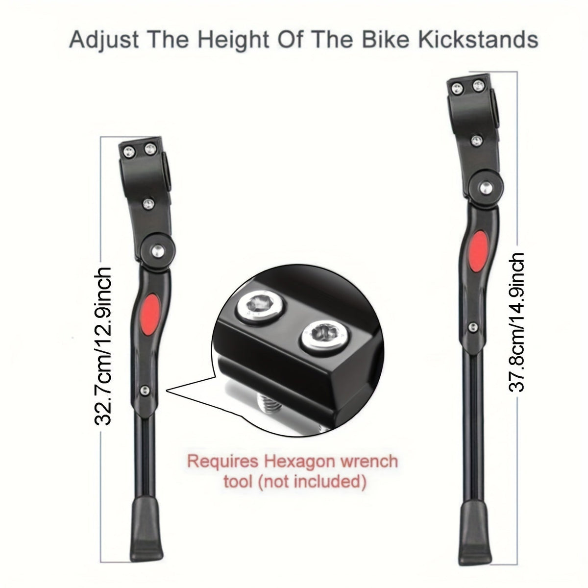 Adjustable Bike Kickstand 12.9-14.9 Inches Aluminum Side Stand for Road Hybrid Commuter E-Bikes Universal Fit Lightweight