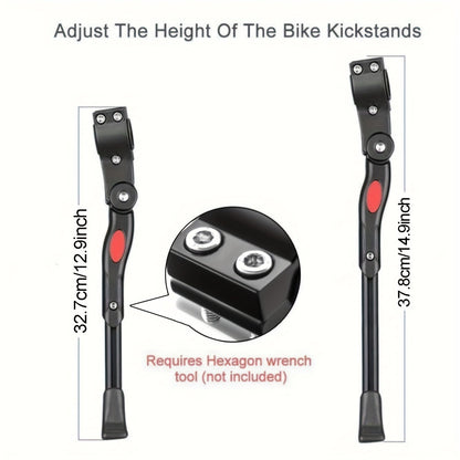 Adjustable Bicycle Kickstand for Road and Mountain Bikes – Sturdy Aluminum Support Stand with Height Adjustment for 24-29 Inch Wheels