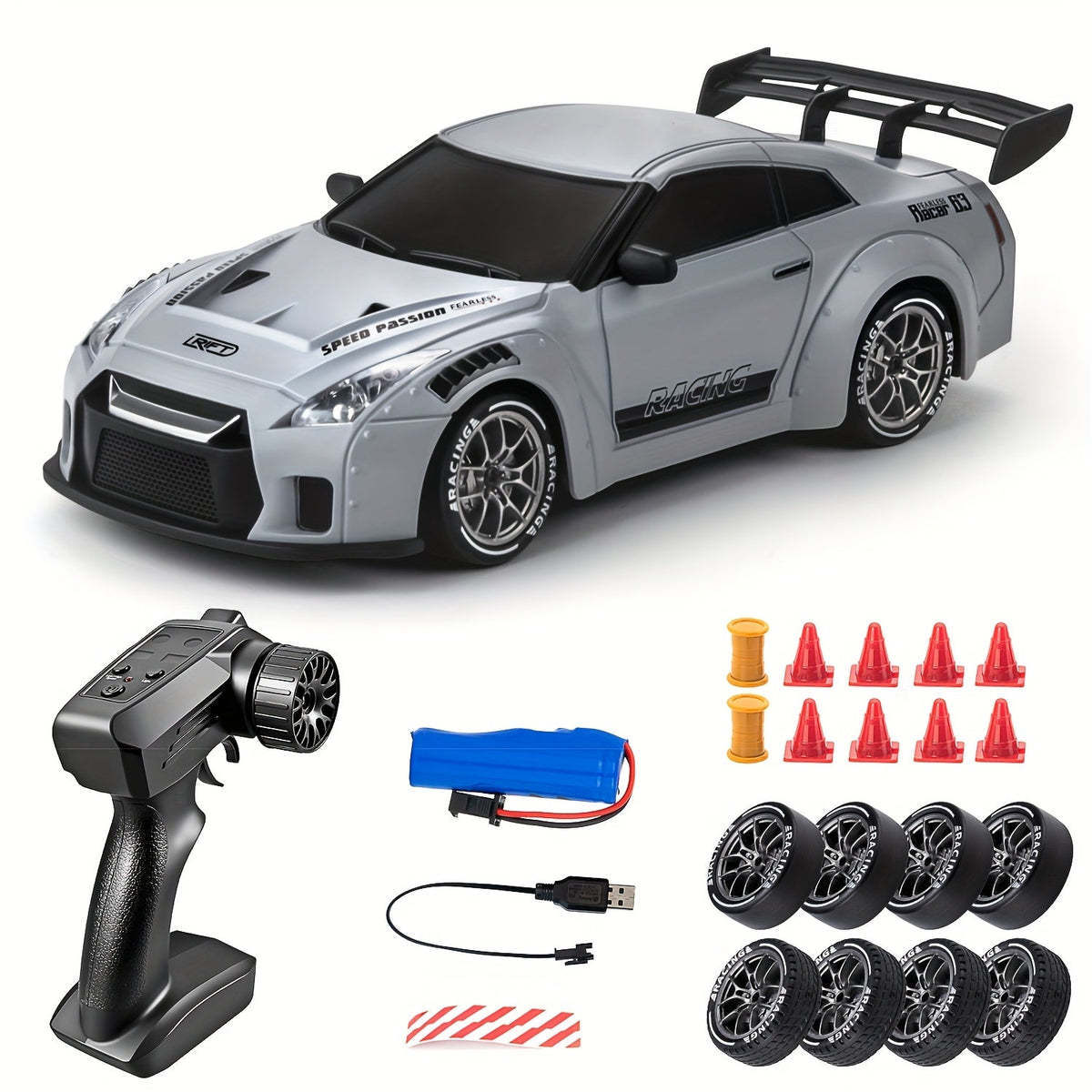Remote Control Drift Car with LED Wheels – 1:24 Scale 4WD Racing Vehicle for Kids – Rechargeable RC Stunt Car