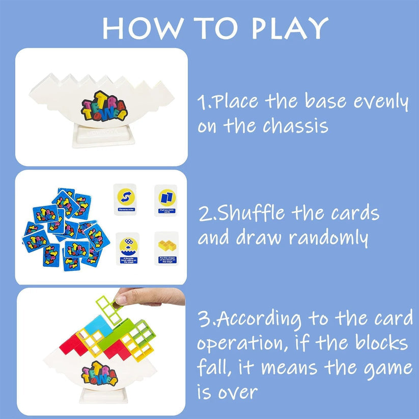 Stacking Block Balance Game with Tetris-Style Pieces for Family Game Night, Party Entertainment & Skill Building
