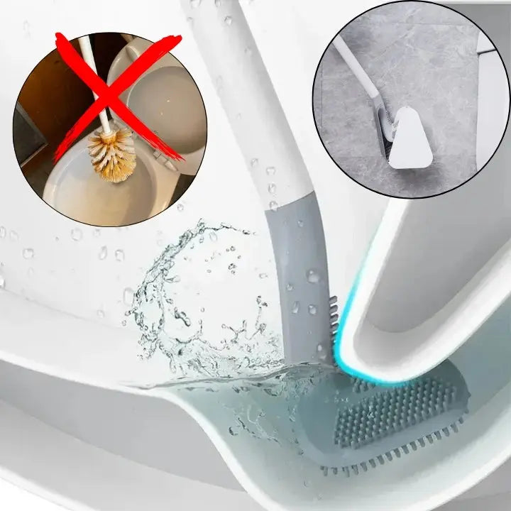 Silicone Toilet Brush with Quick-Dry Bristles for Hygienic Bathroom Cleaning, No-Drill Wall Mount Holder Included, Odor-Resistant Design for