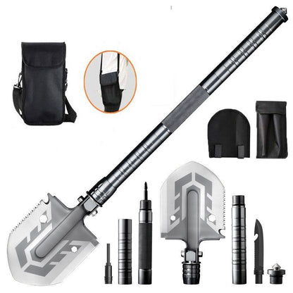 Multi-Tool Camping Shovel with Firestarter Axe Saw Knife Hammer for Hiking Backpacking Emergency Survival Outdoor Adventures Car Trunk Kit