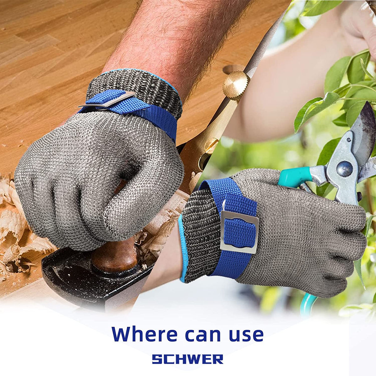 Cut-Resistant Safety Gloves | Stainless Steel Mesh Work Gloves for Food Prep Kitchen Industrial Use | Flexible Hand Protection with