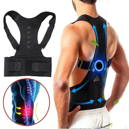 Magnetic Posture Corrector Brace for Upper Back & Shoulder Pain Relief, Adjustable Support Belt with Therapy Magnets for Men & Women