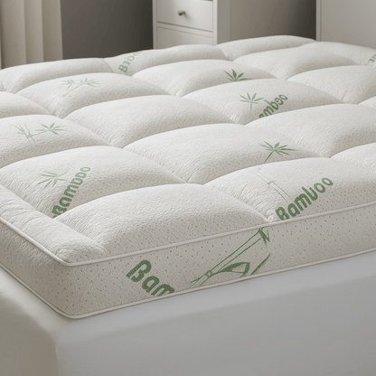 2-Inch Breathable Bamboo Mattress Pad Overlay for Cooling Comfort | Hypoallergenic Bed Cover for Hot Sleepers | Twin Full Queen King