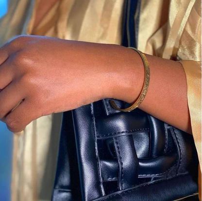 Adjustable Cuff Bracelet with Engraved Islamic Verse | Stainless Steel | Gold Silver Rose Gold Black Finish | Hypoallergenic Jewelry for