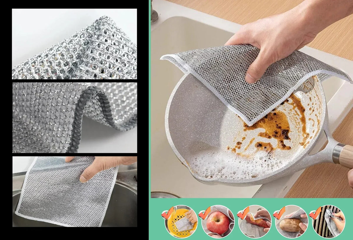 Mesh Scrubbing Cloths Kitchen Dish Cleaning Set Gentle Surface Safe Cookware Scrubber 10-Pack for Pots Pans