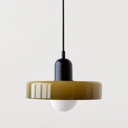 Jewel-Toned Glass Pendant Light with Adjustable Cord – Mid-Century Modern Hanging Fixture for Kitchen Island, Dining Table & Reading Nook