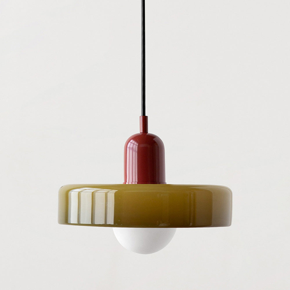 Jewel-Toned Glass Pendant Light with Adjustable Cord – Mid-Century Modern Hanging Fixture for Kitchen Island, Dining Table & Reading Nook