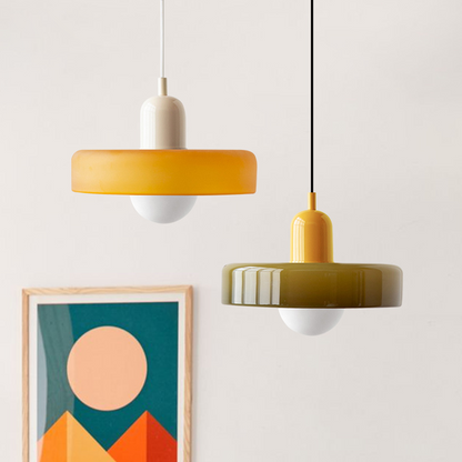 Jewel-Toned Glass Pendant Light with Adjustable Cord – Mid-Century Modern Hanging Fixture for Kitchen Island, Dining Table & Reading Nook