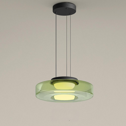 Modern Tiered Glass Ceiling Fixture – Iron & Glass Hanging Light for Kitchen Island, Dining Room & Living Space – Adjustable Multi-Layer
