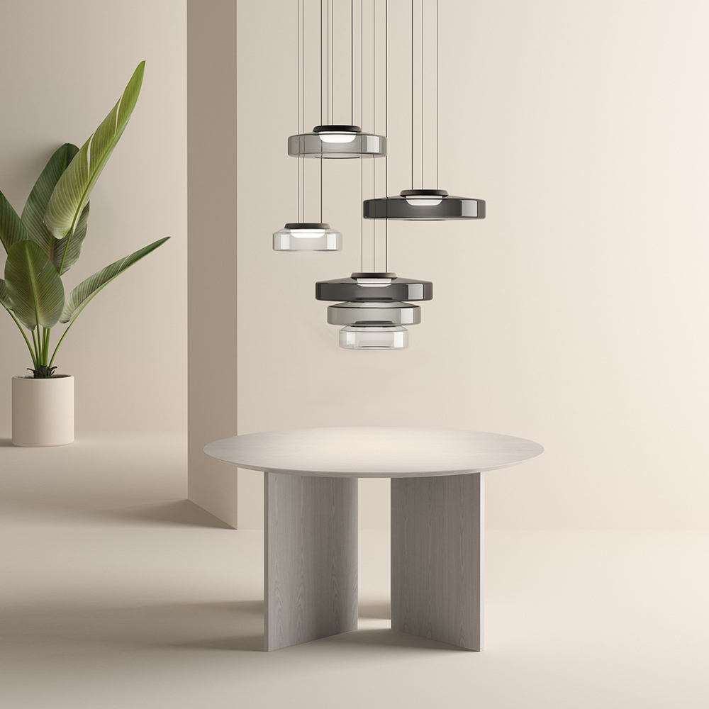 Modern Tiered Glass Ceiling Fixture – Iron & Glass Hanging Light for Kitchen Island, Dining Room & Living Space – Adjustable Multi-Layer
