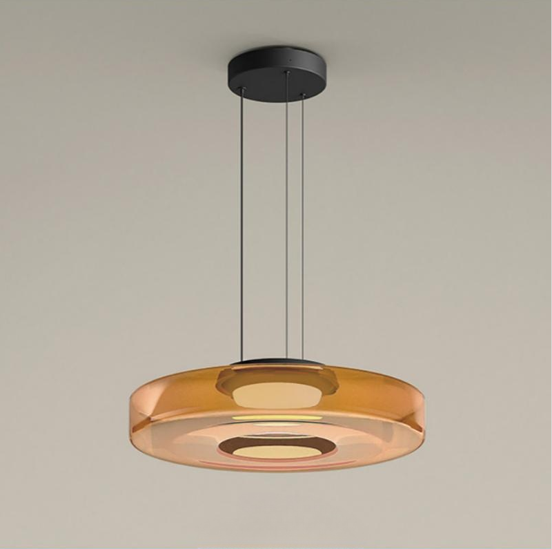 Modern Tiered Glass Ceiling Fixture – Iron & Glass Hanging Light for Kitchen Island, Dining Room & Living Space – Adjustable Multi-Layer
