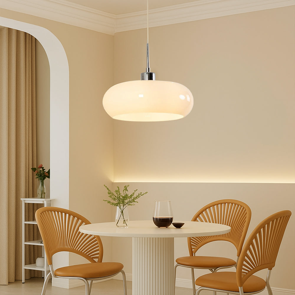 Modern Dome Glass Pendant Light with Adjustable Cord for Dining Room Kitchen Island Breakfast Bar – Geometric Minimalist Ceiling Fixture