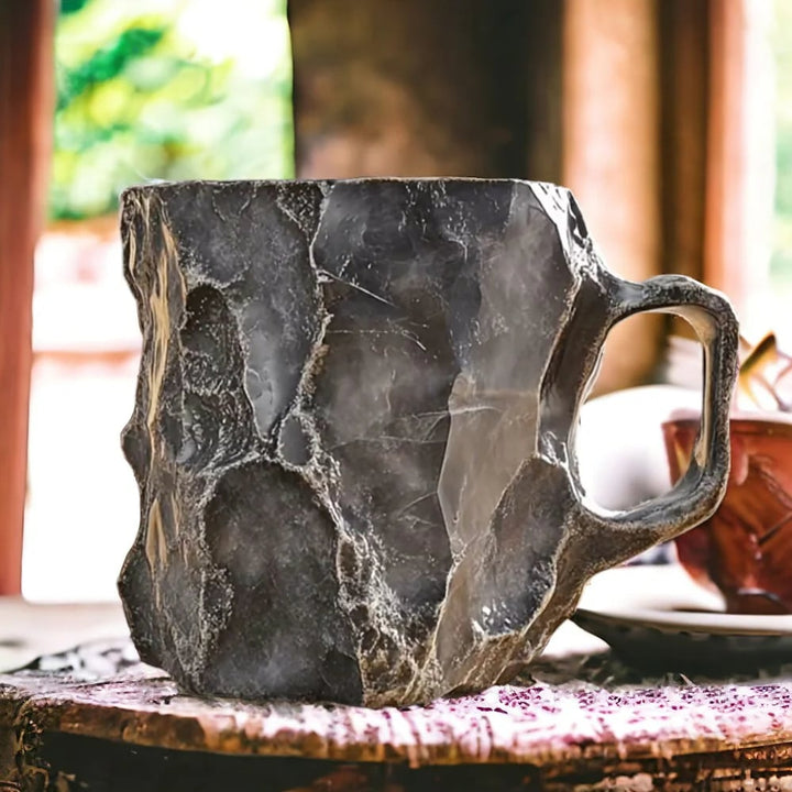 Insulated Crystal Coffee Mug with Natural Mineral Glaze - Handcrafted Artisan Cup for Hot & Cold Drinks - Microwave & Dishwasher Safe - 12