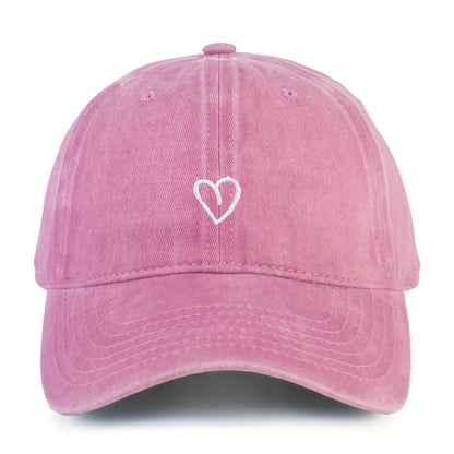 Adjustable Cotton Baseball Cap with Embroidered Heart Detail for Women – Breathable Summer Hat