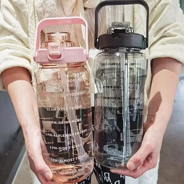 Half-Gallon Water Jug with Built-In Straw and Hourly Hydration Tracker for Gym, Office & Travel