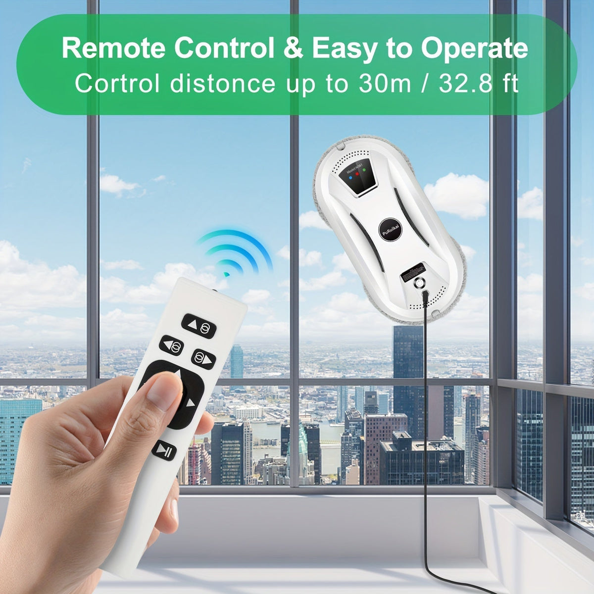 Robotic Window Cleaner with Remote Control for Streak-Free Glass – Automatic Suction Cleaner for Windows, Mirrors & Doors