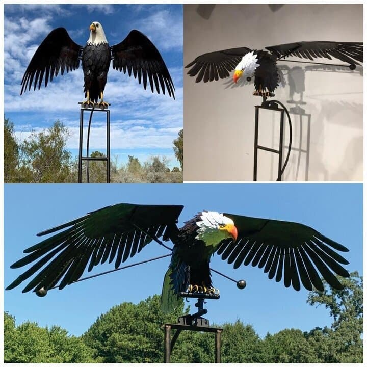 Kinetic Metal Bird Sculpture with Moving Wings for Yard, Patio & Balcony Decoration Silver Outdoor Lawn Art