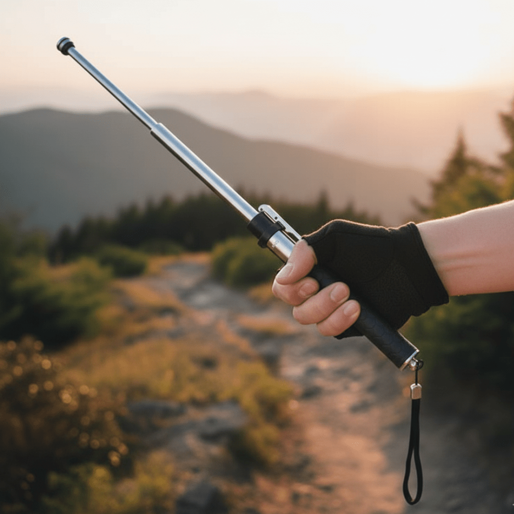 Collapsible Steel Walking Stick for Hiking Trails & Urban Streets 15.8 oz Automatic Deployment Mobility Aid