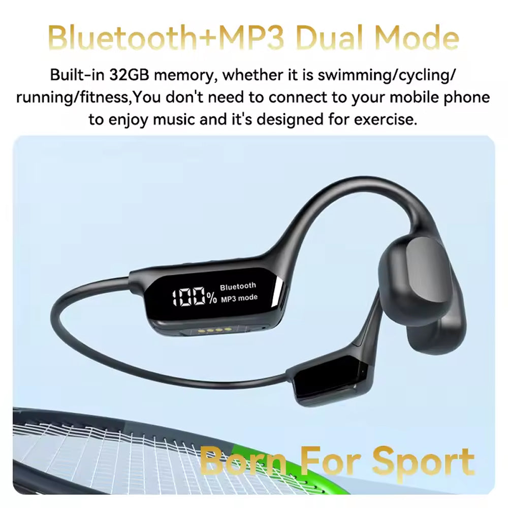 Waterproof Bone Conduction Swimming Headphones 32GB Storage IPX8 Rated for Pool Diving Ocean Sports Bluetooth 5.4 Open-Ear Audio