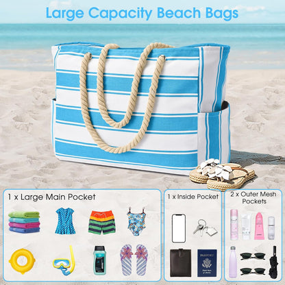 Large Mesh Carryall Bag with Zippered Closure for Pool Days and Coastal Getaways – Holds Towels, Sunscreen & Gear for Travel, Gym, Yoga, Pic