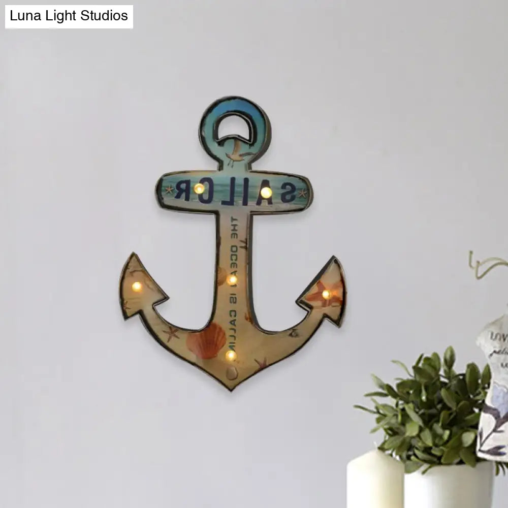 LED Novelty Wall Light Battery-Powered Metal Sign Sconce for Kids Room, Game Room & Man Cave – Beer, Car, Anchor Shaped Night Light in