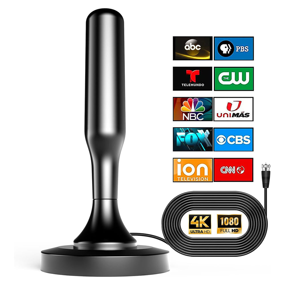 Indoor TV Antenna 4K UHD Digital Television Receiver VHF UHF Signal Booster Magnetic Mount 16 ft Cable Free Channels HDTV Broadcast
