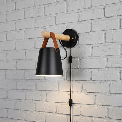Wooden Wall Sconce Minimalist Bedroom Lighting Black White Hardwired Plug In Ambient Light Fixture Modern Scandinavian Style Home Decor