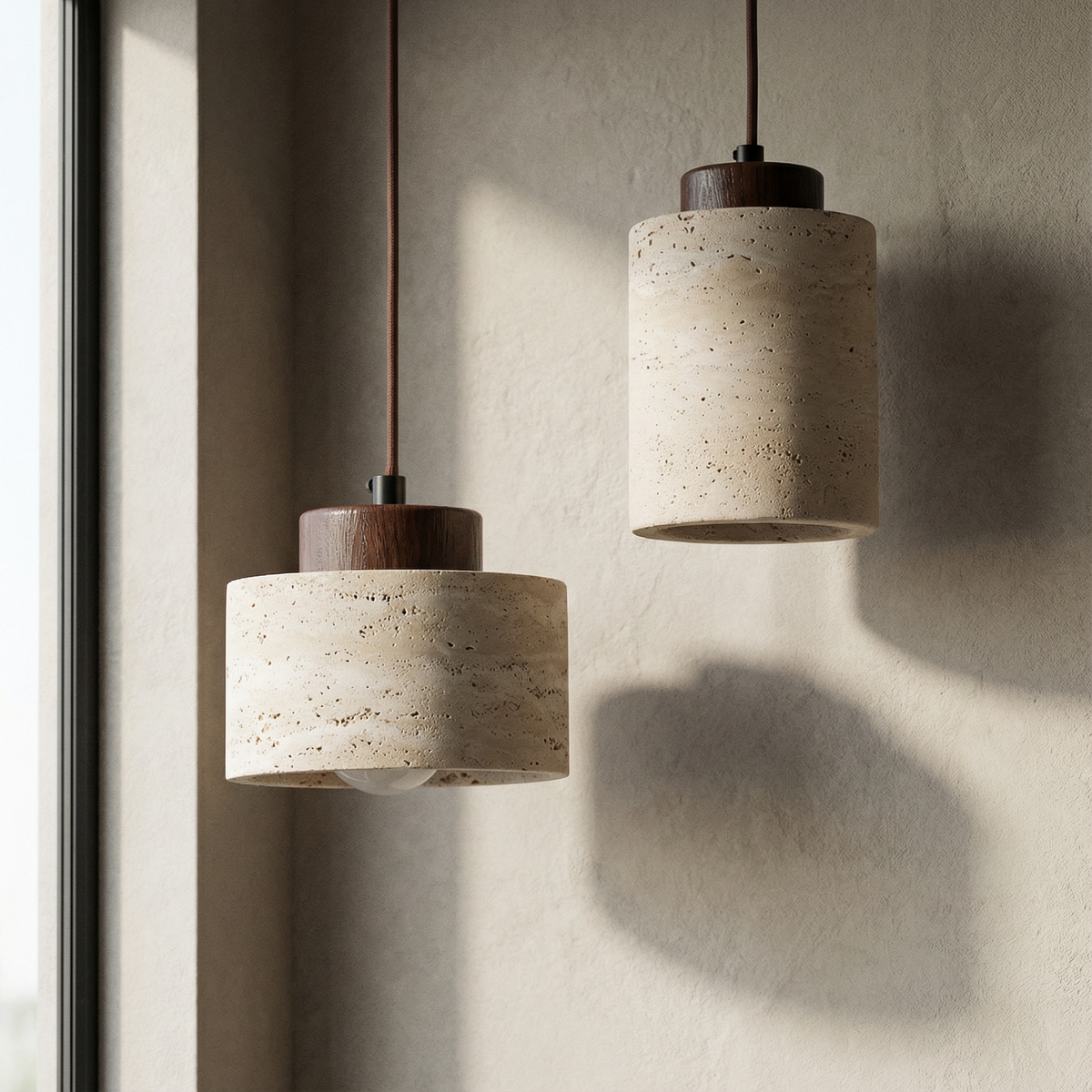 Textured Stone Shade Hanging Light with Natural Grain Finish for Kitchen Island Dining Room Modern Minimalist Ceiling Fixture
