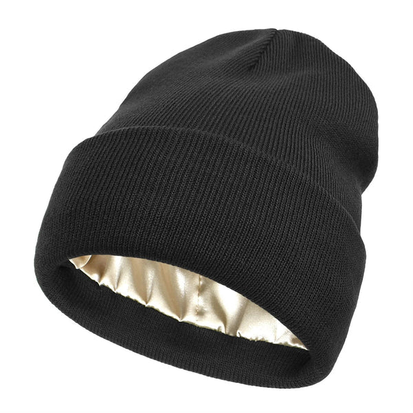 Silk-Lined Winter Beanie for Women – Protects Hair from Frizz, Static & Cold – Soft Wool Hat with Smooth Interior Lining for Everyday Wear