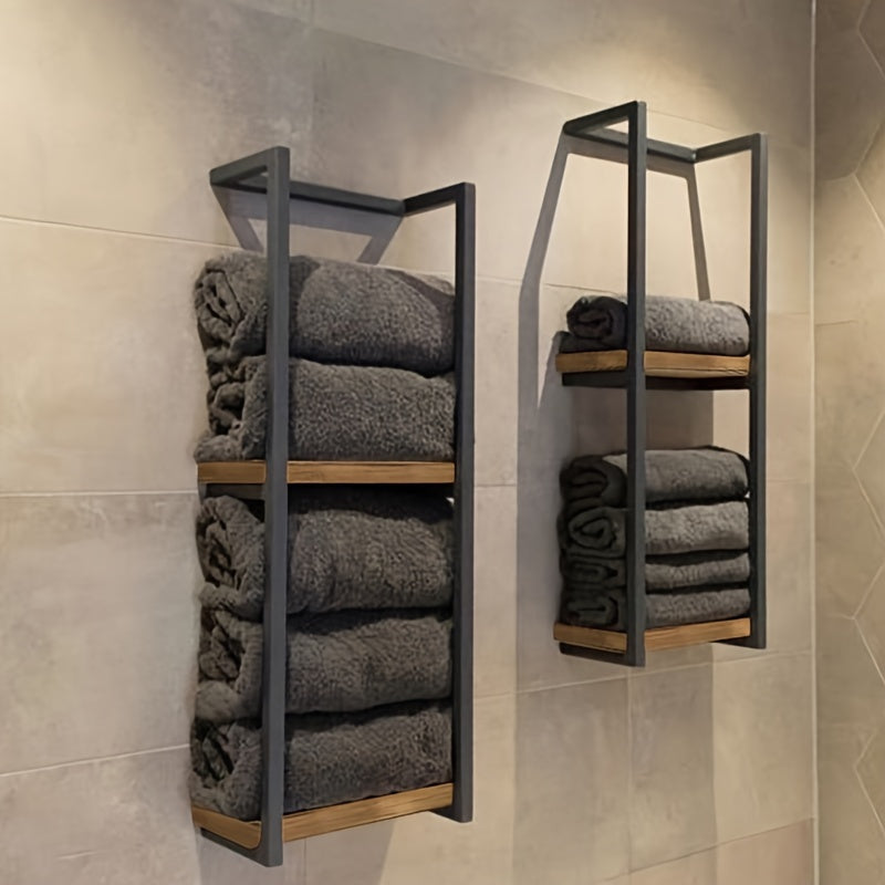 Wall-Mounted Towel Rack with Dual Tiers for Bathroom Organization | Space-Saving Stainless Steel Holder for Bath & Hand Towels