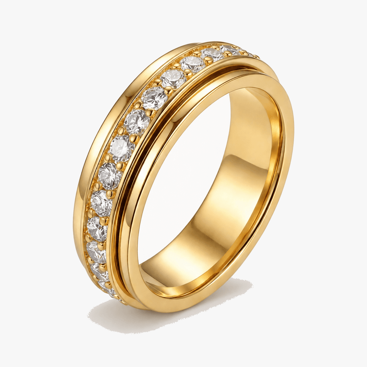 Titanium Steel Spinner Ring with Zirconia Stones for Anxiety Relief & Everyday Wear | Hypoallergenic Fidget Ring for Women & Men