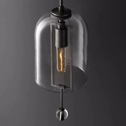 Elongated Glass Bell Sconce with Suspended Copper Frame 23 in Tall for Bedrooms Hallways Living Rooms Modern Vertical Wall Lighting Fixture