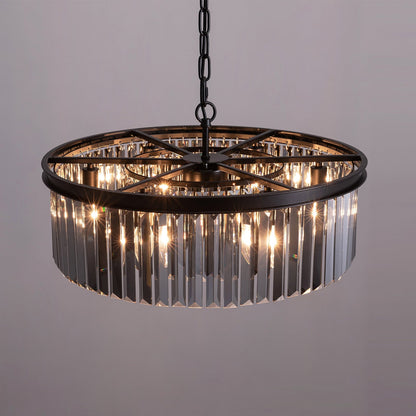 Smoky Gray K9 Crystal Chandelier Round Canopy Pendant for Dining Room Living Room Kitchen Modern Hanging Fixture E12 Bulb Adjustable Chain