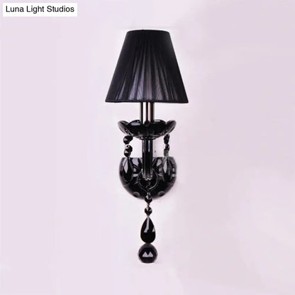 Crystal Wall Sconce Black Finish Mid-Century Modern Design E12 E14 Socket 1-2 Light Fixture for Bedroom Living Room Hallway Indoor Lighting