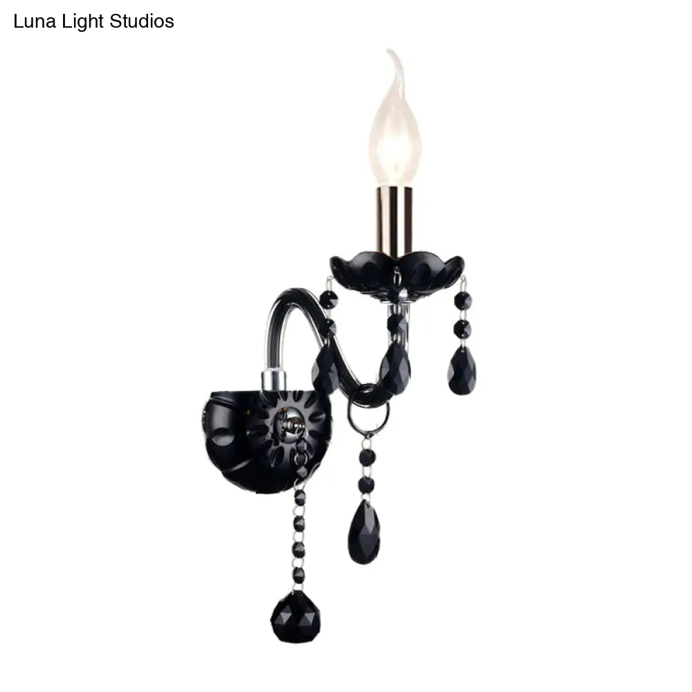 Crystal Wall Sconce Black Finish Mid-Century Modern Design E12 E14 Socket 1-2 Light Fixture for Bedroom Living Room Hallway Indoor Lighting