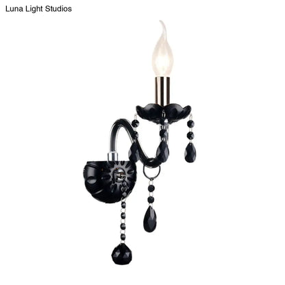 Crystal Wall Sconce Black Finish Mid-Century Modern Design E12 E14 Socket 1-2 Light Fixture for Bedroom Living Room Hallway Indoor Lighting