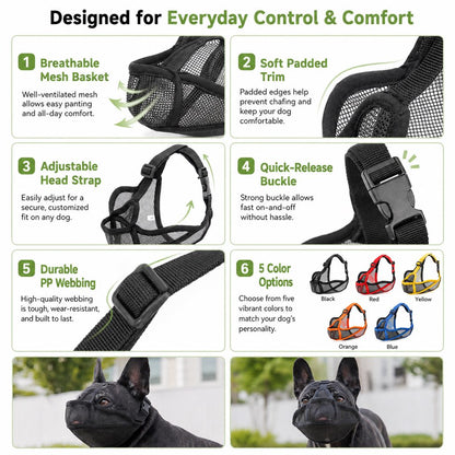Ortekor French Bulldog Breathable Mesh Muzzle for Walks, Grooming & Scavenging Control - Drink-Friendly Short-Snout Dog Muzzle