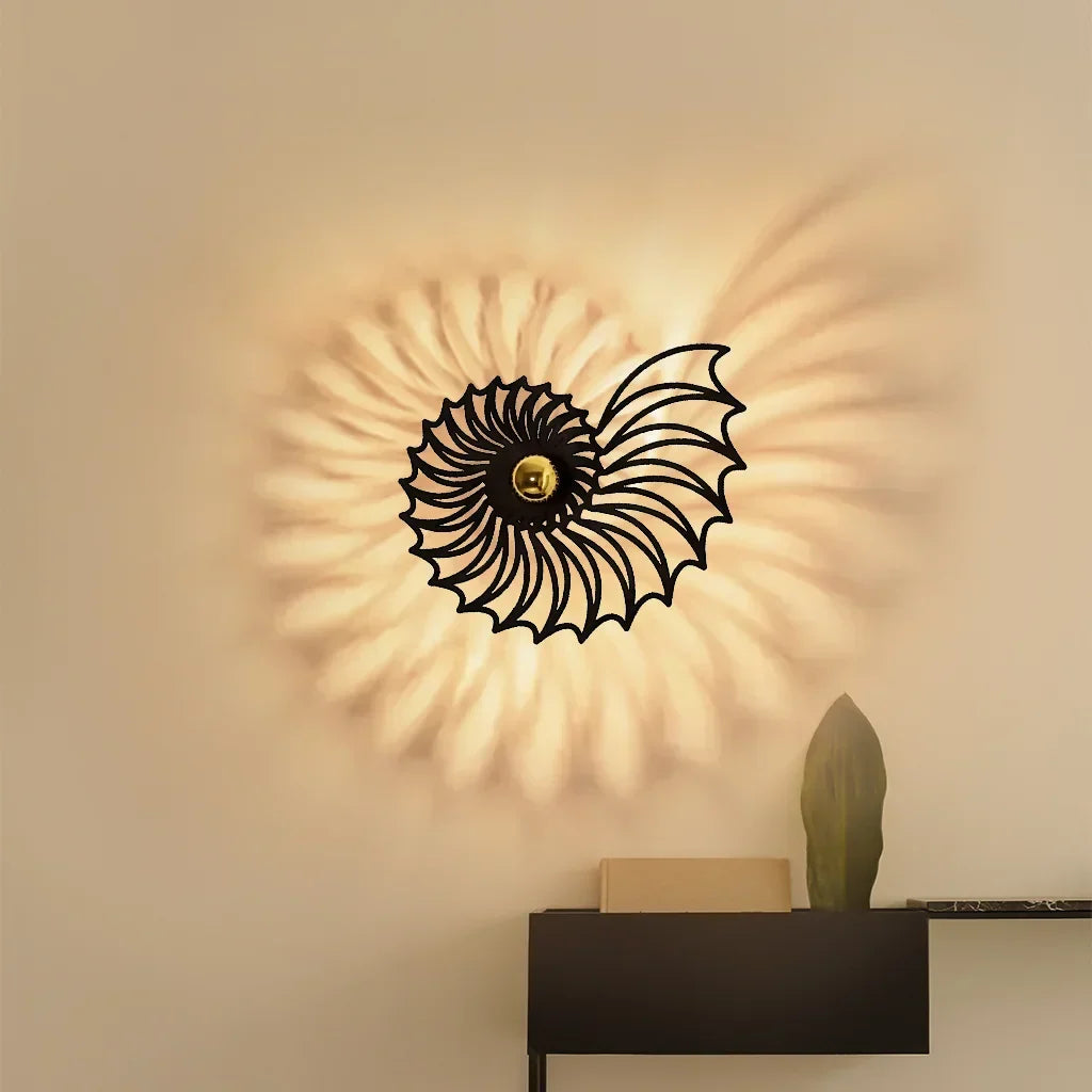 Spiral Shell Accent Sconce with LED – Handcrafted Ceramic & Wood Fixture in Gold or Black for Entryways, Bedrooms & Hallways