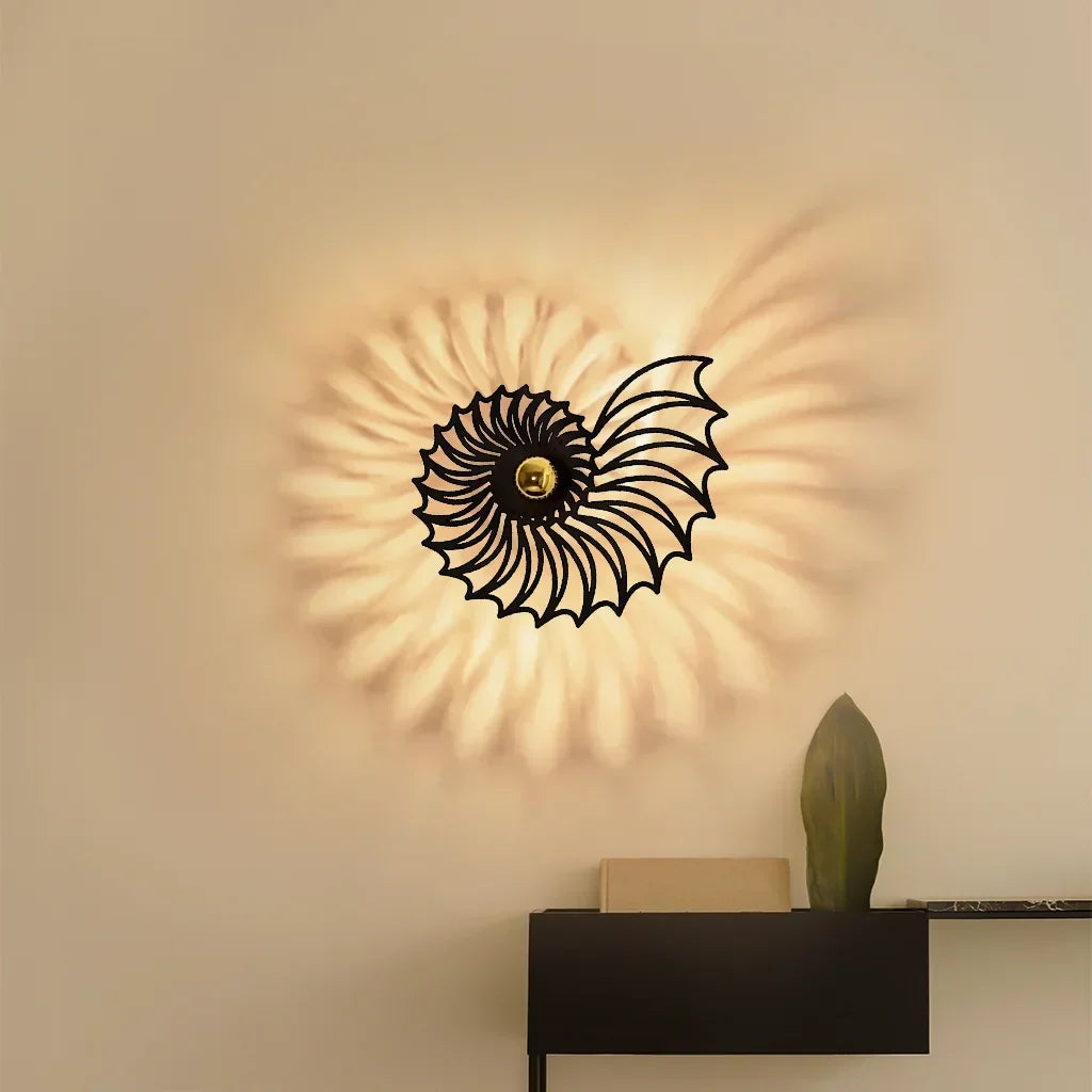 Spiral Shell Accent Sconce with LED – Handcrafted Ceramic & Wood Fixture in Gold or Black for Entryways, Bedrooms & Hallways