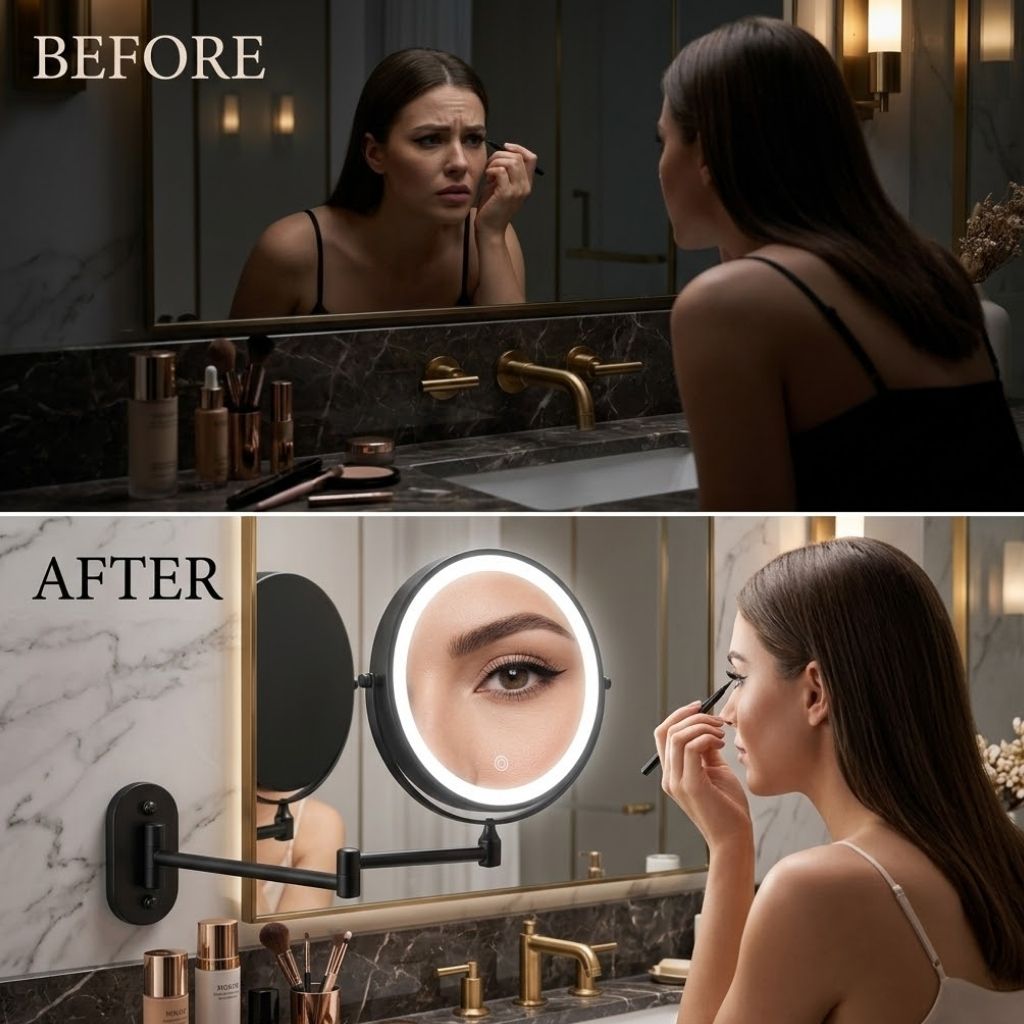 Cordless Lighted Vanity Mirror with Adjustable Magnification & 3-Tone LED Illumination for Beauty Routine & Grooming