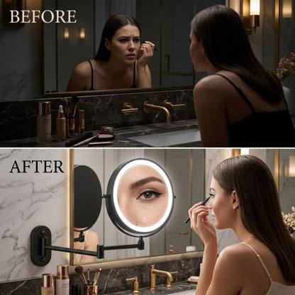 Cordless Lighted Vanity Mirror with Adjustable Magnification & 3-Tone LED Illumination for Beauty Routine & Grooming