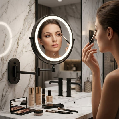 Cordless Lighted Vanity Mirror with Adjustable Magnification & 3-Tone LED Illumination for Beauty Routine & Grooming